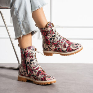 Botas planos de piel con estampado de colores para mujer con cordones Botines mujer