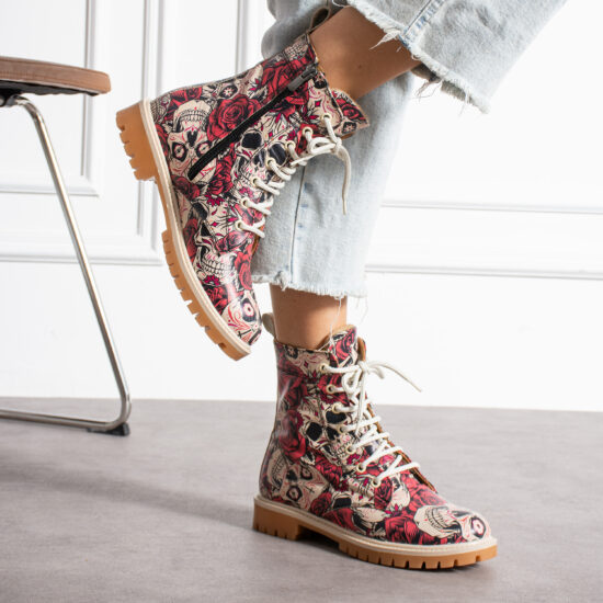 Botas planos de piel con estampado de colores para mujer con cordones | TUASOLEA