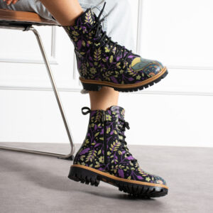 Botas planos de piel negros para mujer con cordones Botines mujer