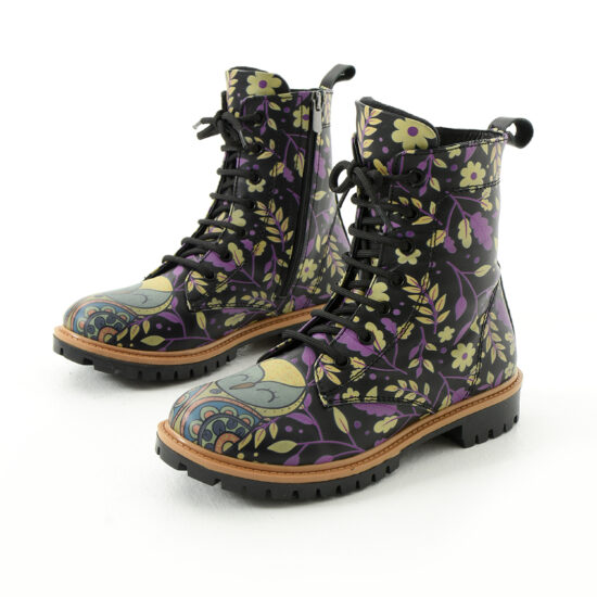 Botas planos de piel negros para mujer con cordones | TUASOLEA