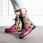 Botas planos de piel con estampado de colores para mujer con cordones