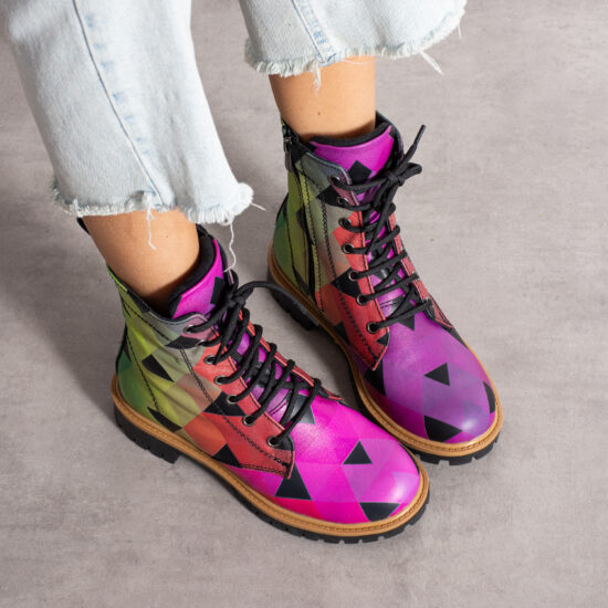 Botas planos de piel con estampado de colores para mujer con cordones | TUASOLEA