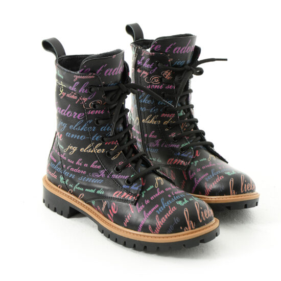 Botas planos de piel negros para mujer con cordones | TUASOLEA