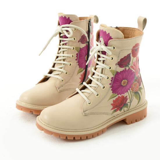 Botas planos de piel beige para mujer con cordones | TUASOLEA