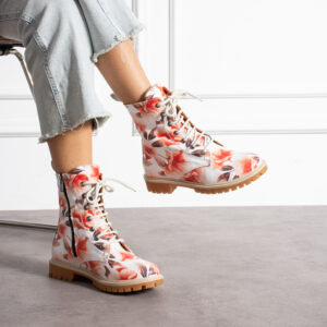 Botas planos de piel blancos para mujer con cordones Botines mujer