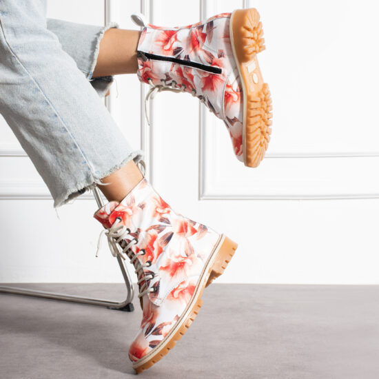 Alternative view of Botas planos de piel blancos para mujer con cordones