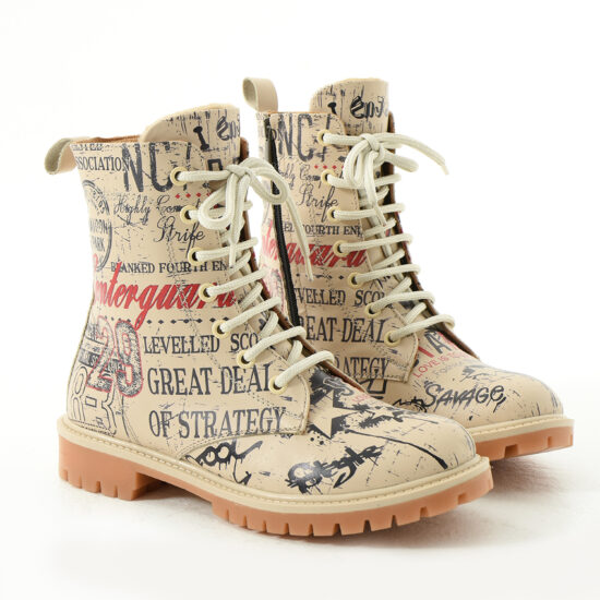 Botas planos de piel beige para mujer con cordones | TUASOLEA