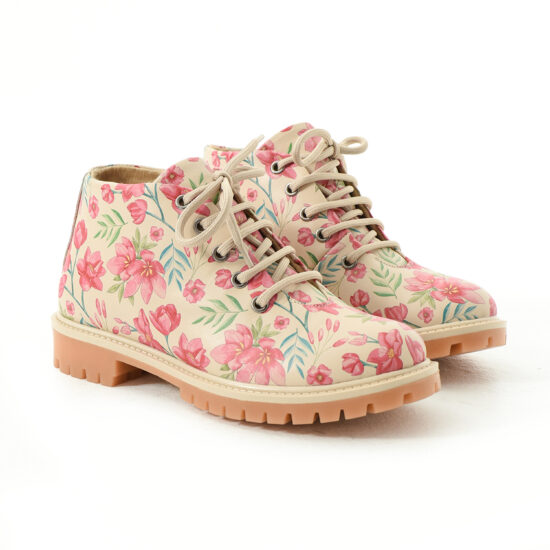 Botines planos de piel beige para mujer con cordones | TUASOLEA