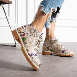 Botines planos de piel beige para mujer con cordones Botines mujer