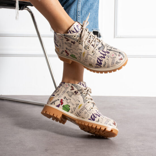 Alternative view of Botines planos de piel beige para mujer con cordones