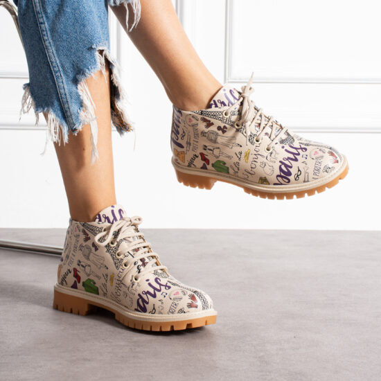 Botines planos de piel beige para mujer con cordones | TUASOLEA