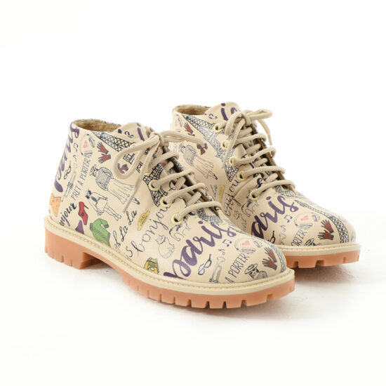 Botines planos de piel beige para mujer con cordones | TUASOLEA