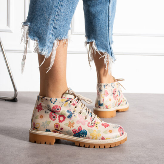 Botines planos de piel beige para mujer con cordones | TUASOLEA