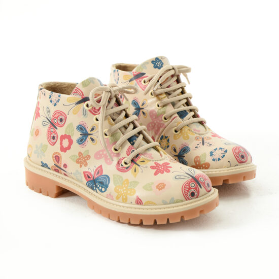 Botines planos de piel beige para mujer con cordones | TUASOLEA