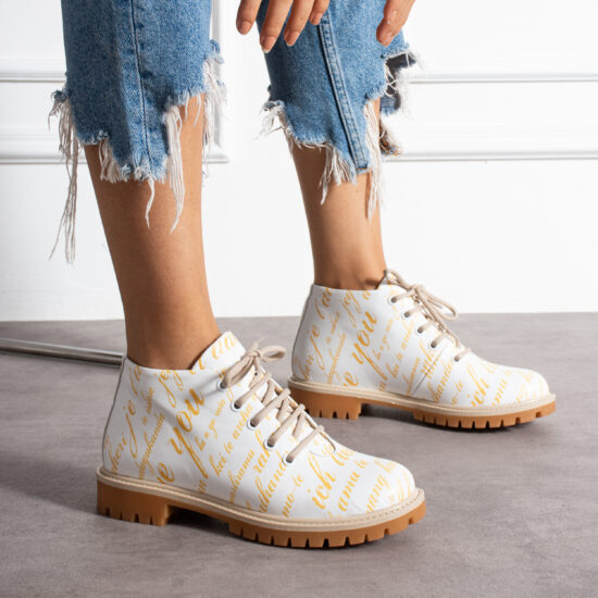Botines planos de piel blancos para mujer con cordones | TUASOLEA