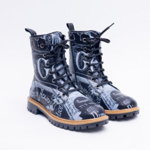 Botas planos de piel negros para mujer con cordones Botines mujer