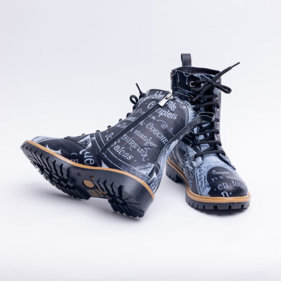 Botas planos de piel negros para mujer con cordones | TUASOLEA