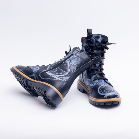 Botas planos de piel negros para mujer con cordones | TUASOLEA