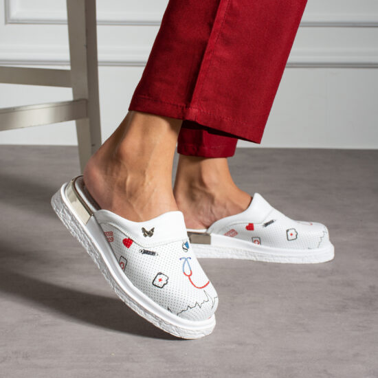 Alternative view of Zuecos sanitarios blancos de piel para enfermeras