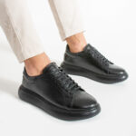 Zapatillas casual para hombre negras de piel natural