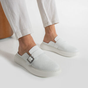 Zuecos blancos para hombre de piel natural con hebilla Zapatos y zuecos trabajo hombre Hostelería