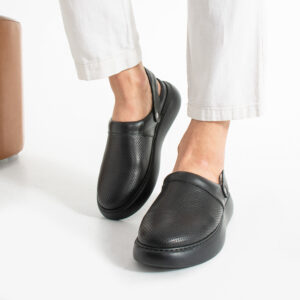 Zuecos negros para hombre de piel natural con tira trasera Zapatos y zuecos trabajo hombre Hostelería