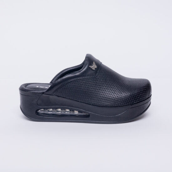 Zuecos sanitarios de piel negra para mujer con plataforma | TUASOLEA