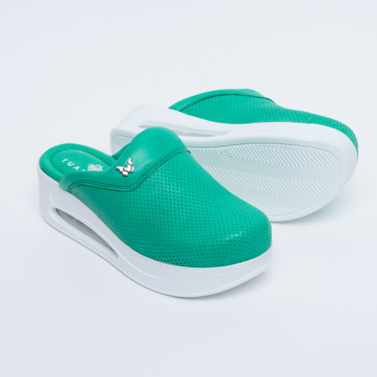 Zuecos de trabajo verdes de piel con plataforma | TUASOLEA