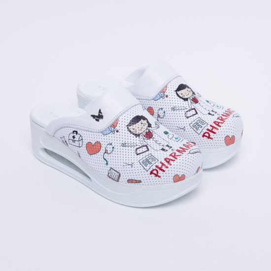 Zuecos de piel con plataforma con estampado farmacéutico | TUASOLEA