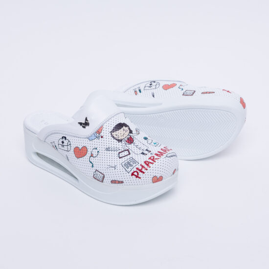 Zuecos de piel con plataforma con estampado farmacéutico | TUASOLEA