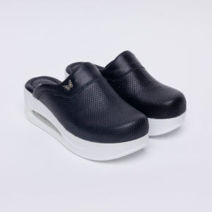 Zuecos sanitarios de piel negra para mujer con plataforma Zuecos con plataforma mujer Monocromáticos
