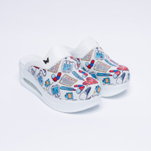 Zuecos sanitarios de piel blanca con plataforma Zuecos con plataforma mujer Sanitarios