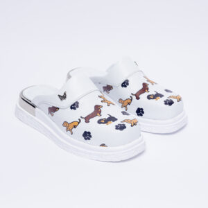 Zuecos cómodos blancos de piel para veterinarios Zuecos sanitarios mujer Estampados