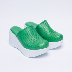 Zuecos sanitarios verdes de piel con plataforma alta Zuecos con plataforma mujer Monocromáticos
