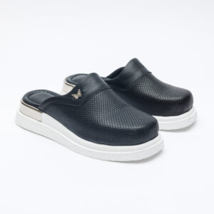 Zuecos cerrados cómodos de piel negros Zuecos sanitarios mujer Monocromáticos