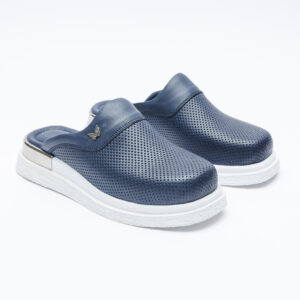 Zuecos cerrados cómodos de piel azul marino Zuecos sanitarios mujer Monocromáticos