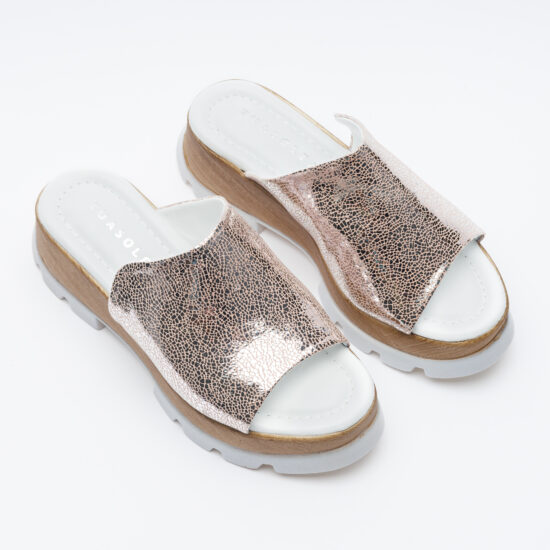 Zuecos de vestir rosa dorado para mujer de piel con plataforma | TUASOLEA