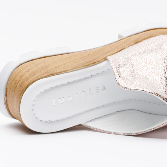 Zuecos de vestir rosa dorado para mujer de piel con plataforma | TUASOLEA