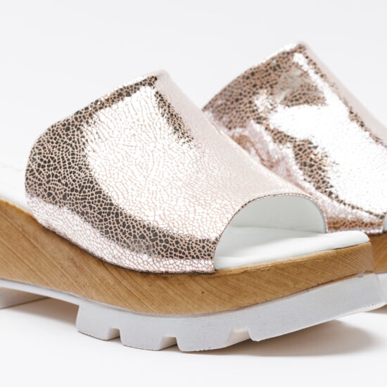 Zuecos de vestir rosa dorado para mujer de piel con plataforma | TUASOLEA