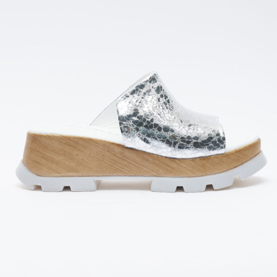 Zuecos de vestir plateados para mujer de piel con plataforma | TUASOLEA