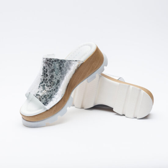 Zuecos de vestir plateados para mujer de piel con plataforma | TUASOLEA