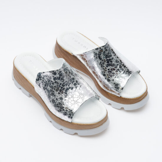 Zuecos de vestir plateados para mujer de piel con plataforma | TUASOLEA