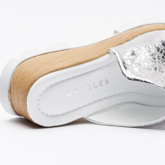 Zuecos de vestir plateados para mujer de piel con plataforma | TUASOLEA