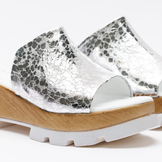 Zuecos de vestir plateados para mujer de piel con plataforma | TUASOLEA