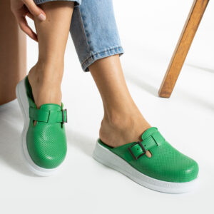 Zuecos de trabajo verdes de piel cómodos y antideslizantes Zuecos sanitarios mujer Monocromáticos