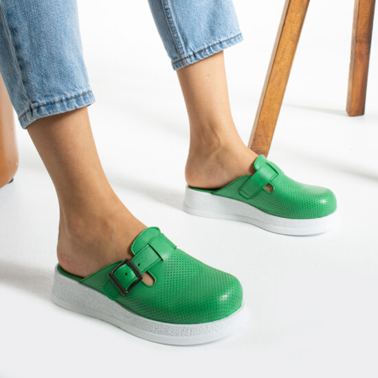 Zuecos de trabajo verdes de piel cómodos y antideslizantes | TUASOLEA