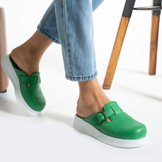 Zuecos de trabajo verdes de piel cómodos y antideslizantes | TUASOLEA