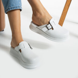 Zuecos de trabajo blancos de piel cómodos y antideslizantes Zuecos sanitarios mujer Monocromáticos