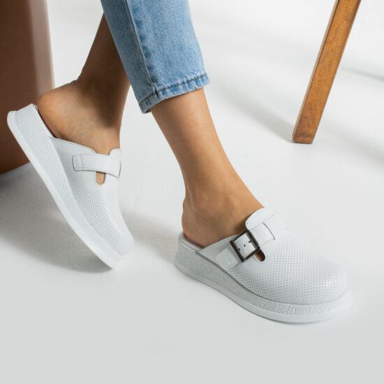 Zuecos de trabajo blancos de piel cómodos y antideslizantes | TUASOLEA