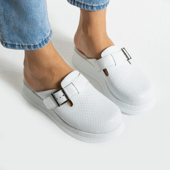 Zuecos de trabajo blancos de piel cómodos y antideslizantes | TUASOLEA